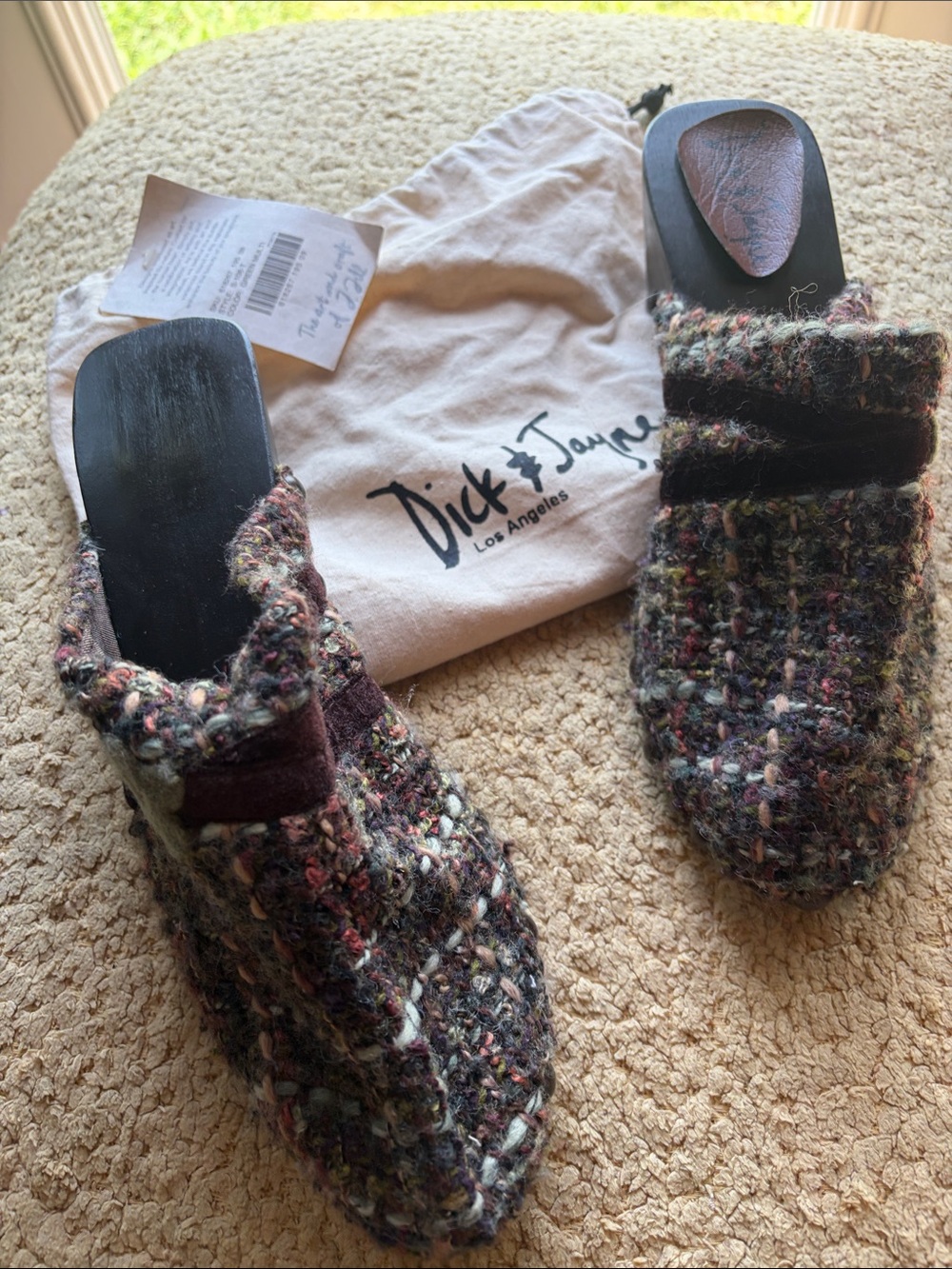 Colorful Wool Slip-On Clog Mules in Multitone Brown NWT